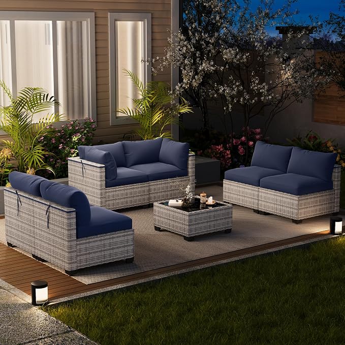 LOUVIXA 7 Piece Outdoor Patio Furniture Set, Outdoor Sectional Sofa, Wicker - Image 9