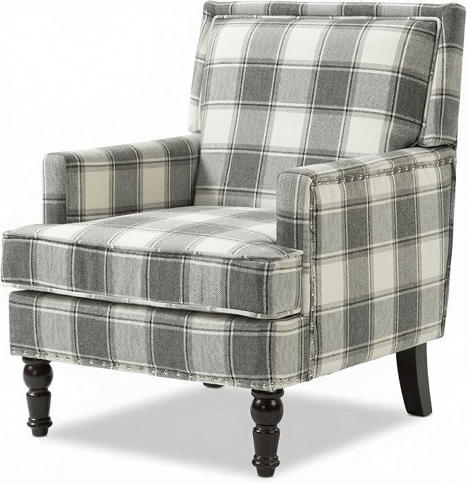 Plaid Accent Chair, Mid-Century Modern Armchair, Upholstered Decorative Reading by MNGLIRC