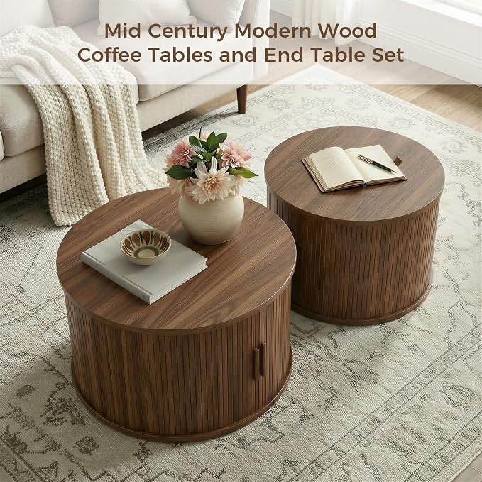 IRONCK Round Coffee Table Set of 2, Fluted Coffee Table and End Table - Image 9