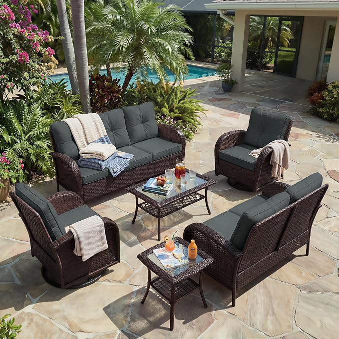 UPHA 5 Pieces Patio Furniture Sets, Wicker Outdoor 3-Seat Sofa Set - Image 9