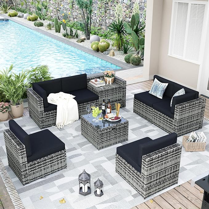 Aoxun 8 Piece Patio Furniture Set, Wicker Outdoor Furniture - Image 8