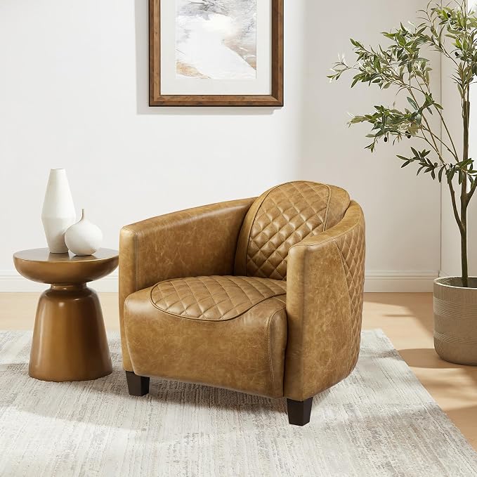 Art Leon Genuine Leather Chair, Mid Century Industrial Accent Arm Chair - Image 6