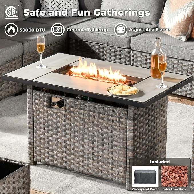 ovios 13 Pieces Patio Furniture Set, Outdoor Wicker Sectional Sofa - Image 7