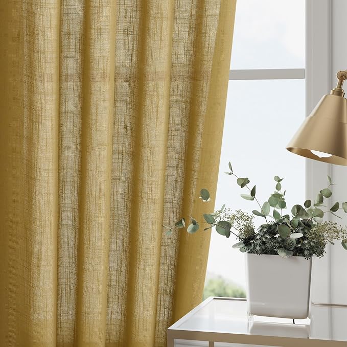 Gold Linen Curtains 63 Inches Long 2 Panel Sets - Image 4