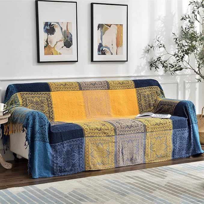 Bohemian Throw Blanket for Couch，Colorful Chenille Tassels Boho Woven Hippie - Image 7