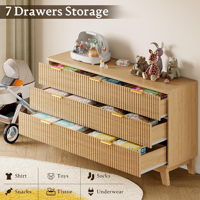 BORNOON Fluted 7 Drawer Dresser, 47.2" Wide Modern Boho Chest of Drawers - Image 6