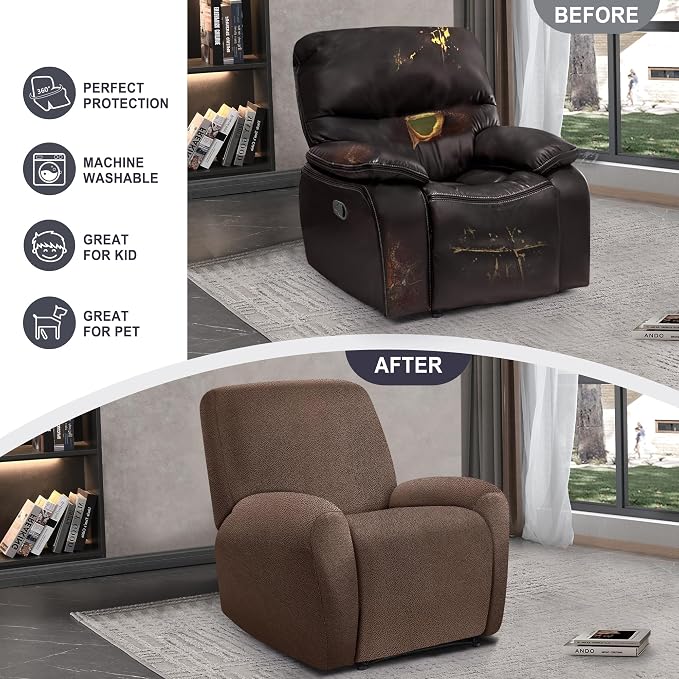 ANARACHON Leather Look Recliner Chair Covers, 4-Pieces Stretch Recliner Cover - Image 6