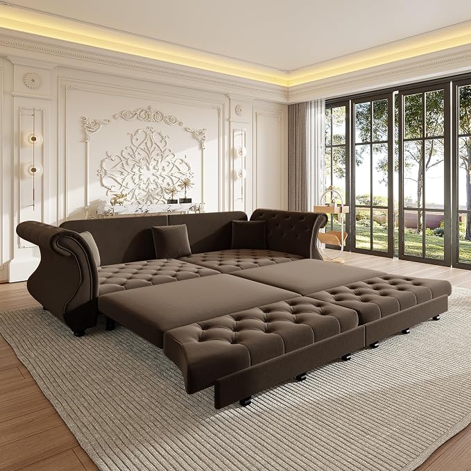 97.6" Oversized Pull Out Sofa Bed, Chesterfield Velvet Sleeper Sofa Couch - Image 6
