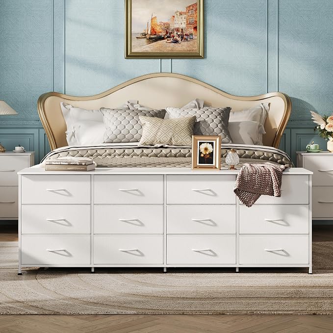 WLIVE 75.5'' White Dresser for Bedroom, TV Stand for 85, 65 Inch TV, 12 Drawer - Image 4