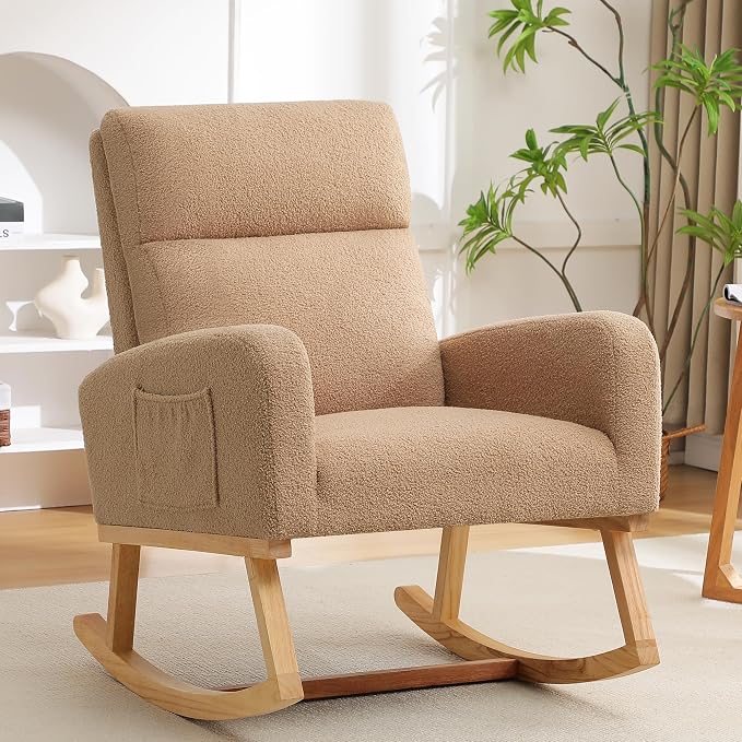 HCHAIRH Rocking Chair Nursery, Sherpa Nursing Rocking Chairs, Upholstered - Image 9