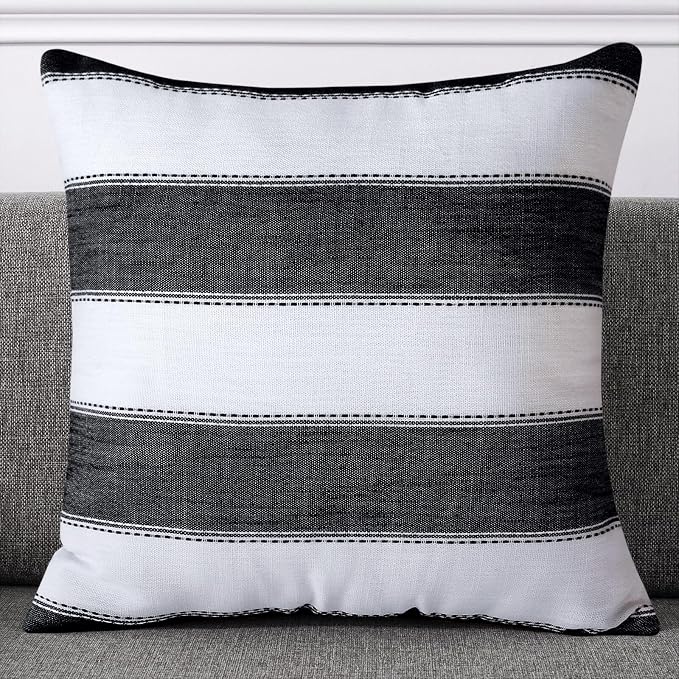 AmHoo Pack of 2 Farmhouse Stripe Check Throw Pillow Covers Set Case Cotton - Image 2