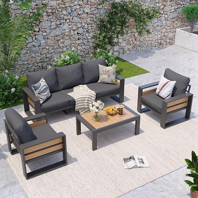 Aoxun Aluminum Patio Furniture Set, 5 Seats Sectional Metal Patio Furniture by Aoxun