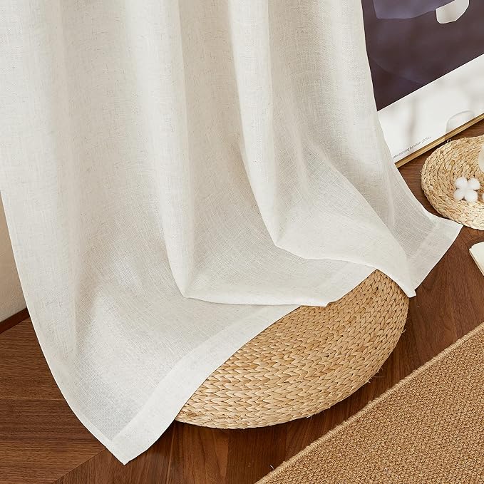 NICETOWN Natural Linen Burlap Curtains 135 inches Long, Grommet Semi Sheer - Image 7