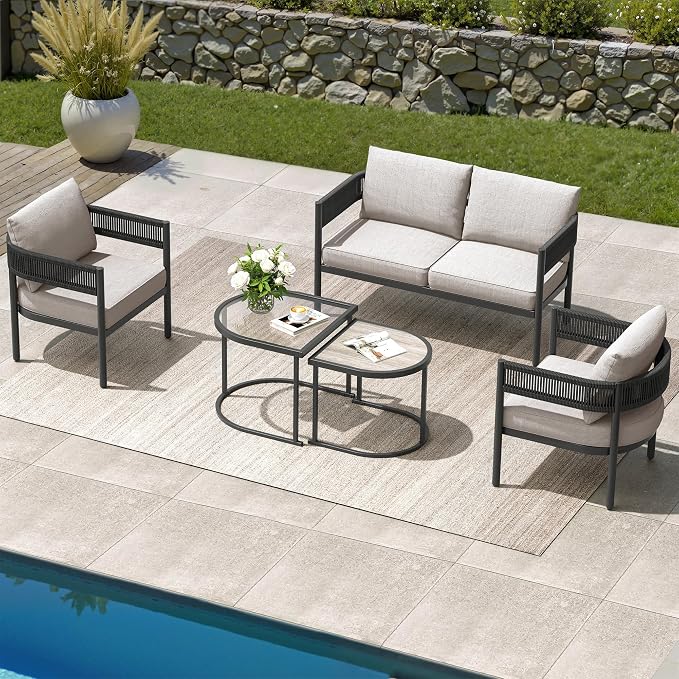 Grand patio 5-Piece Outdoor Furniture Set, 4 Seats Wicker Sofa Conversation Set - Image 8