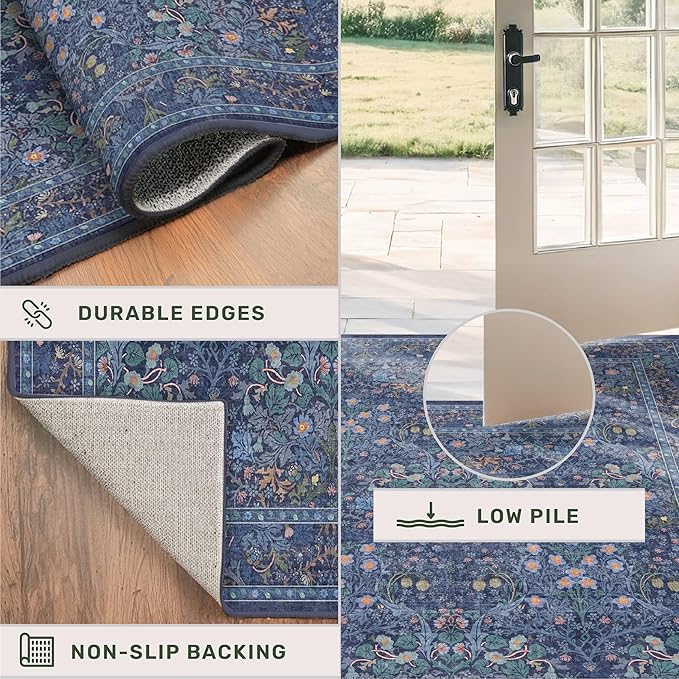 Non Slip Dark Blue 2x5 Runner Rug - Image 5
