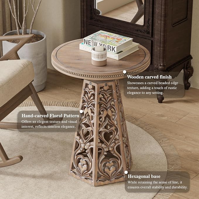 COZAYH Rustic Farmhouse Wooden End Table, Distressed Round Accent Table - Image 3