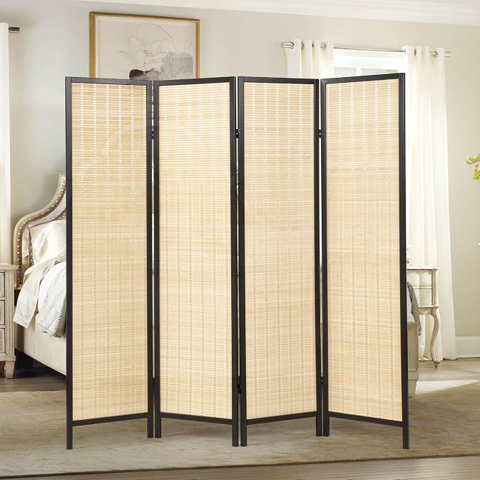 Roundhill Furniture Inkwell 4-Panel Bamboo Room Divider, Folding Portable - Image 2