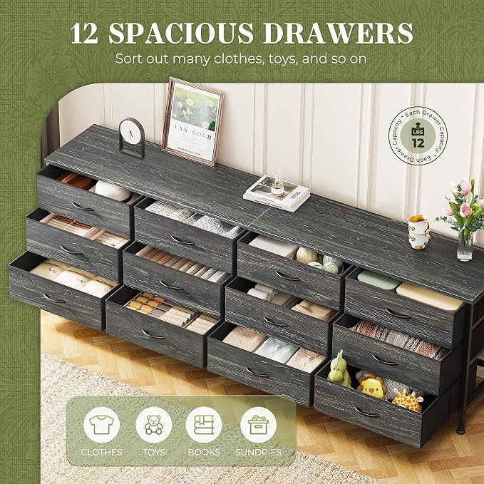 Huuger 70 Inch Dresser for Bedroom, TV Stand for 65, 80 Inch TV, 12 Fabric - Image 4