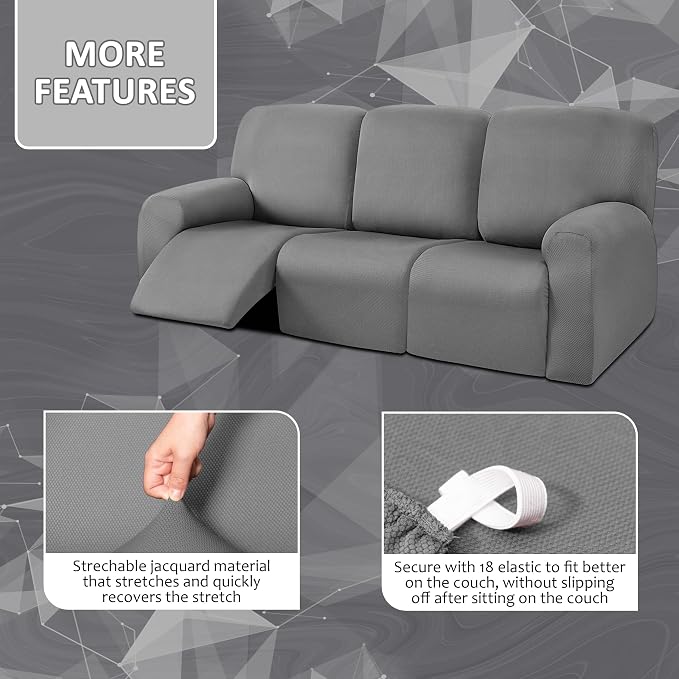 ULTICOR 8-Pieces Recliner Sofa Covers, Yarn Dyed Stretch Reclining Couch Covers - Image 3