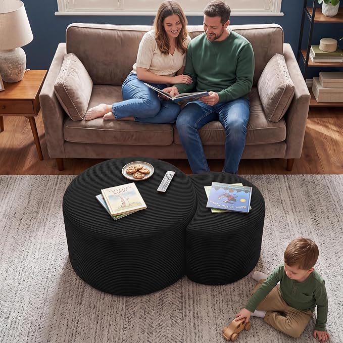 BSHOMGI Boneless Ottoman Nesting Coffee Table Set of 2, Corduroy Soft Foot Rest - Image 9
