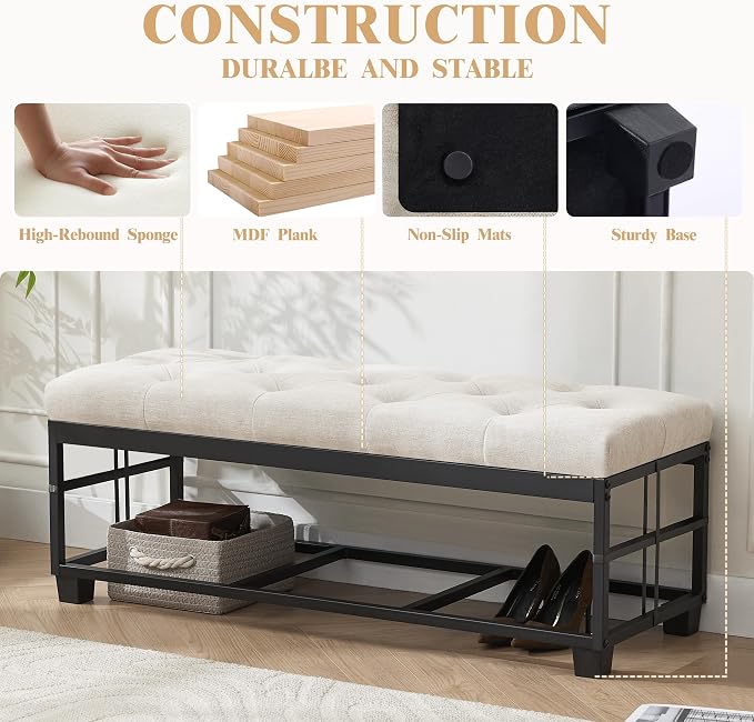 Mangodan 43 Inch Linen Storage Ottoman Bench, Foot Rest - Image 6