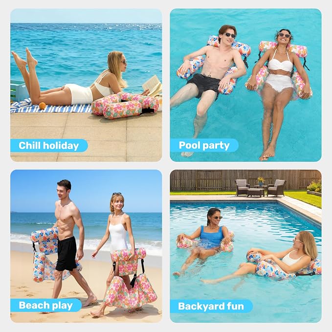 SLOOSH Inflatable Pool Floats Adult, 2 Packs Floating Lounge Chairs, Blow up - Image 7