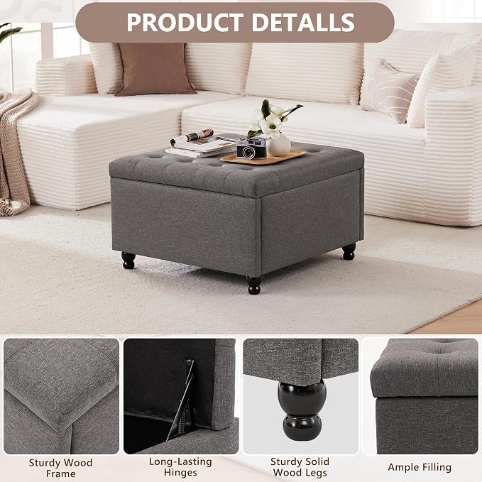 Weture 30 Inch Large Square Storage Ottoman Coffee Table, Oversized Square - Image 5