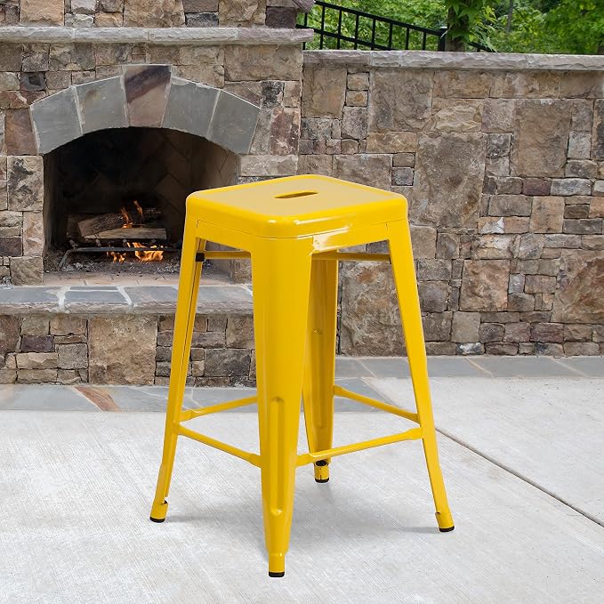 Flash Furniture Lily 4 Pack Commercial Grade 24" High Backless Yellow Metal - Image 2
