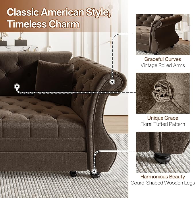 83.8" Oversized Pull Out Sofa Bed, Chesterfield Velvet Sleeper Sofa Couch - Image 4