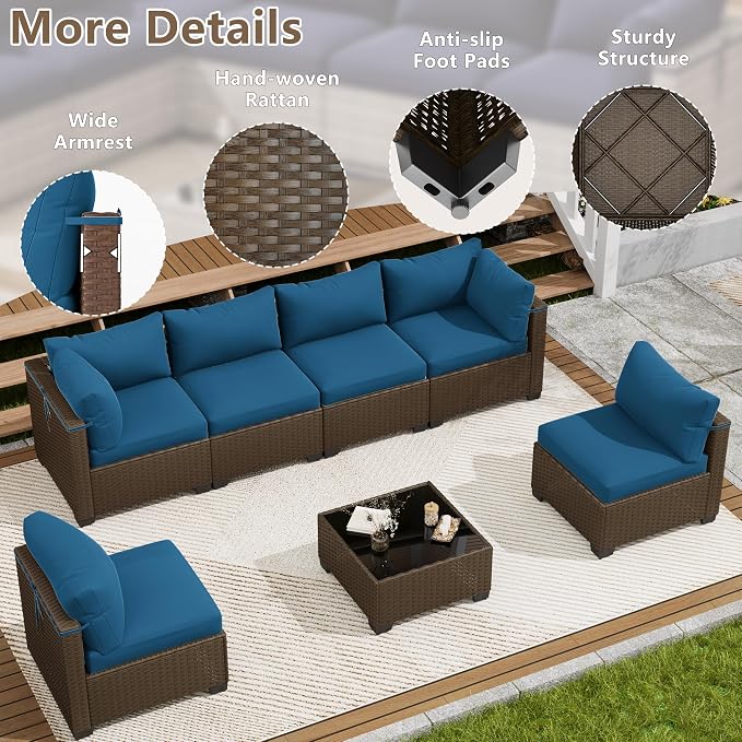 LOUVIXA 7 Piece Outdoor Patio Furniture Set, Outdoor Sectional Sofa, Wicker - Image 5