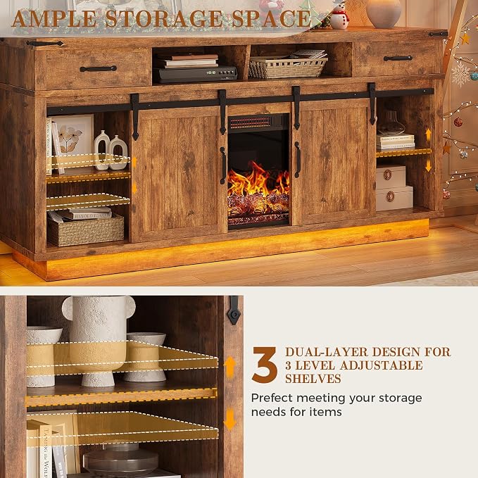 Jocoevol Fireplace TV Stand for TVs up to 65", Electric Fireplace - Image 9