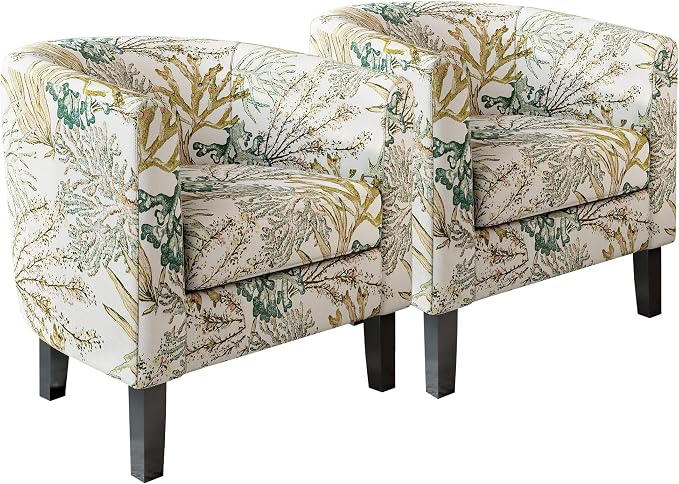 BELLEZE Living Room Chairs Set of 2, Linen Round Accent Barrel Chairs, Club Tub by BELLEZE