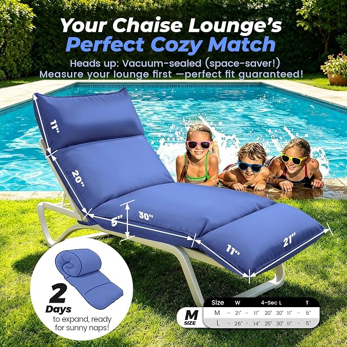 Outdoor Chaise Lounge Chair Cushion, Waterproof Non-Slip Patio Chaise Lounge - Image 2