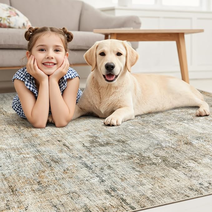 Abstract Rug 8x10 Large Living Room Rugs Neutral Modern Washable Area Rugs - Image 8