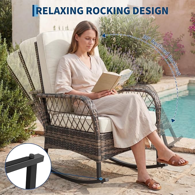 3 pcs Outdoor Rocking Bistro Set, Wicker Rocking Bistro Set - Image 8
