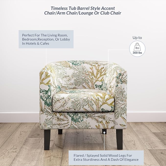 BELLEZE Living Room Chairs Set of 2, Linen Round Accent Barrel Chairs, Club Tub - Image 4