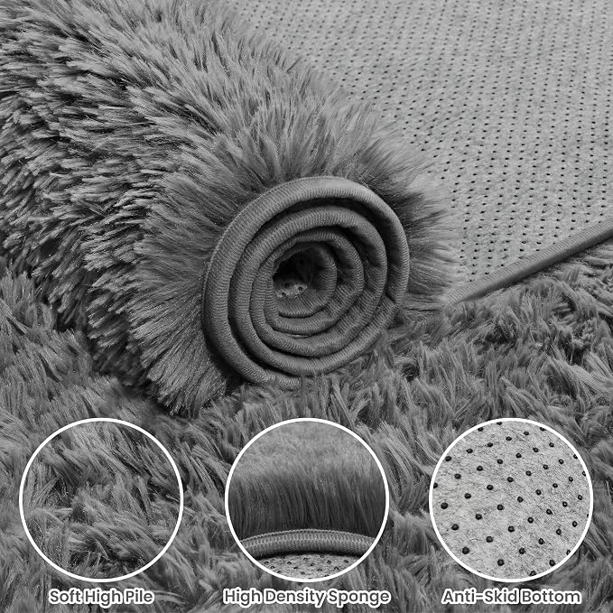 5x7 Area Rugs for Living Room Rug: Soft Fluffy Shag Light Gray Rugs for Bedroom - Image 6