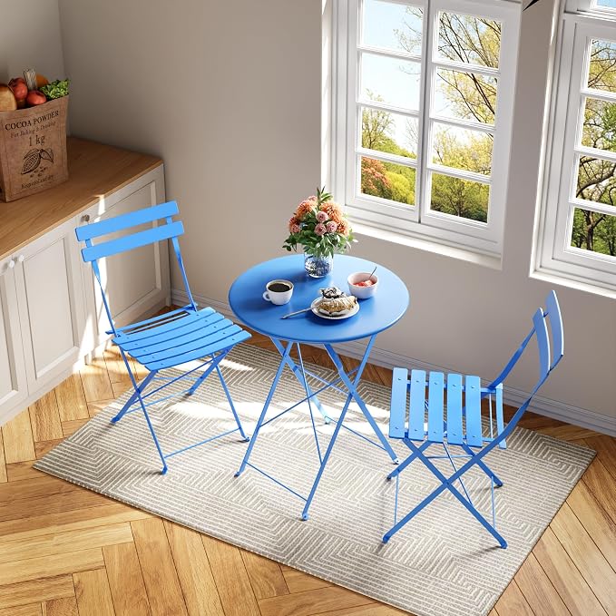 3-Piece Folding Bistro Set, Outdoor Patio Furniture Set - Image 9