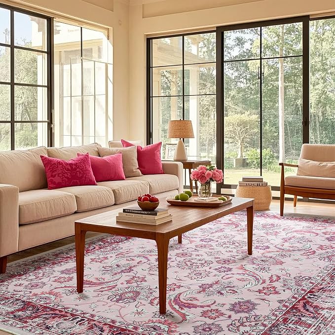 Area Rugs for Living Room, Washable 5x7 Area Rug for Bedroom, Floral Non-Slip - Image 2