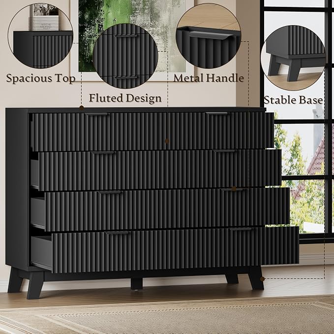 BORNOON 53" Tall Dresser for Bedroom, 8-Drawer Fluted Chest of Drawers - Image 5