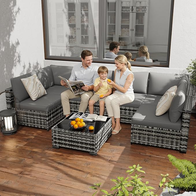 KIGOTY Patio Furniture Set, 7 Pieces Modular Outdoor Sectional Sofa, PE Rattan - Image 7