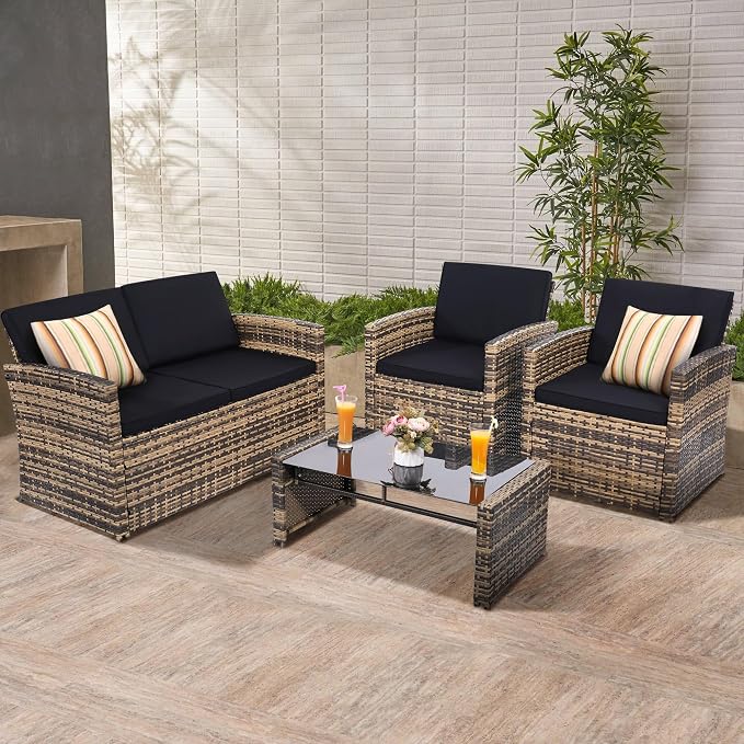 KROFEM 4-Piece Patio Furniture Set, Wicker Outdoor Rattan Sectional Sofa - Image 7