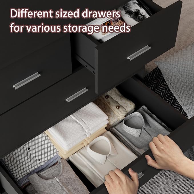 FJTJBSI Dresser with Power Outlets Wooden 6 Drawer Dresser with Large Organizer - Image 8