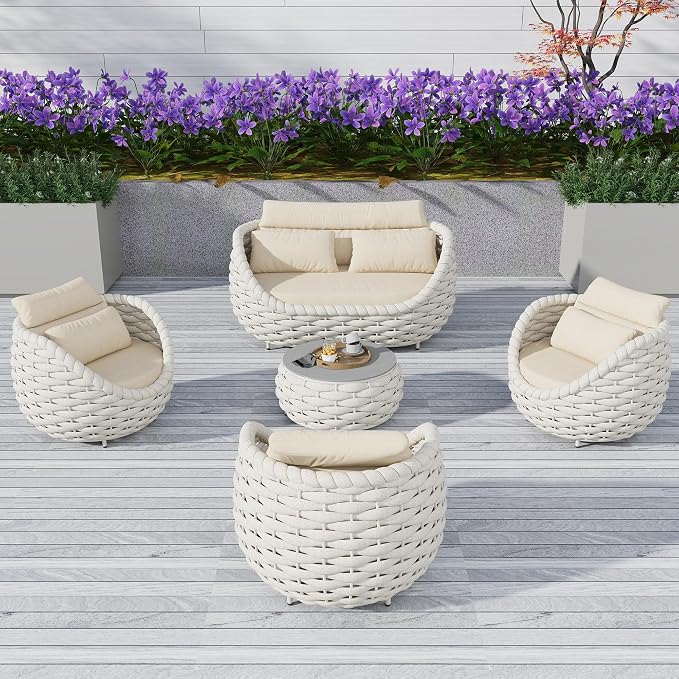 TWT 5-Piece Aluminum Patio Furniture Set, Olefin Rope Modern Outdoor by TWT
