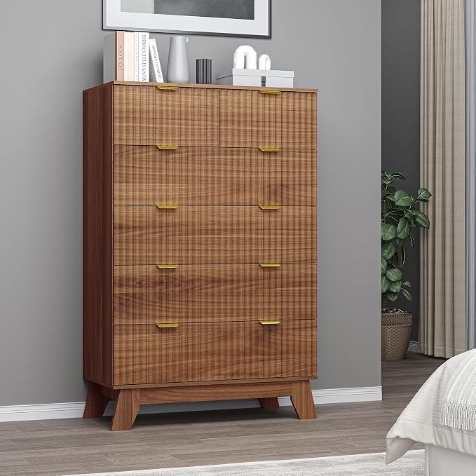 BORNOON 46" Tall Dresser for Bedroom, 6-Drawer Fluted Chest of Drawers - Image 3