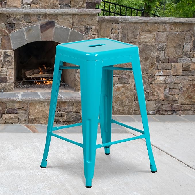 Flash Furniture Kai Commercial Grade 24" High Backless Crystal Teal-Blue - Image 2