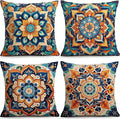 OBSEDE Boho Mandala Throw Pillow Covers Set of 4, 18x18 Inch Blue and Orange by OBSEDE