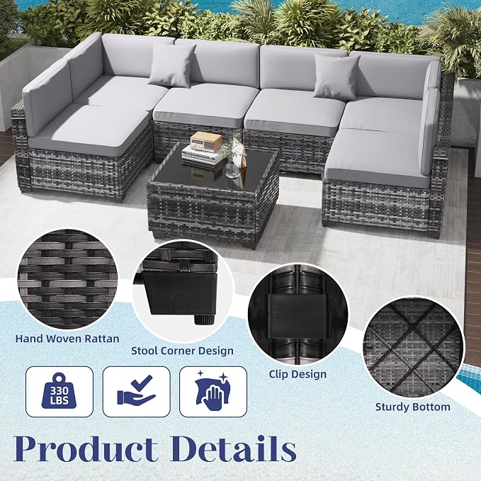 KIGOTY Patio Furniture Set, 14 Pieces Modular Outdoor Sectional Sofa, PE Rattan - Image 3