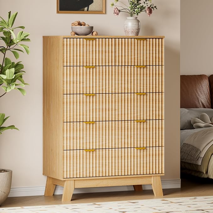 BORNOON 46" Tall Dresser for Bedroom, 6-Drawer Fluted Chest of Drawers by BORNOON