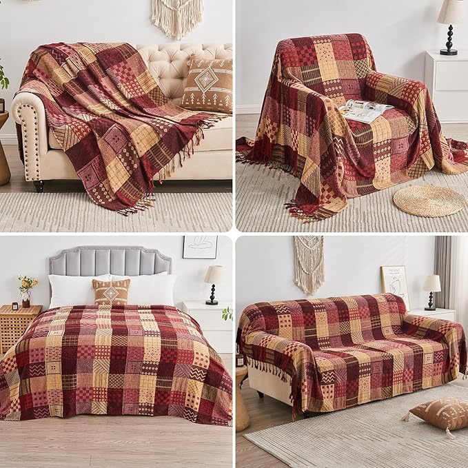 Boho Throw Blanket, Patchwork Large Blankets - Image 4